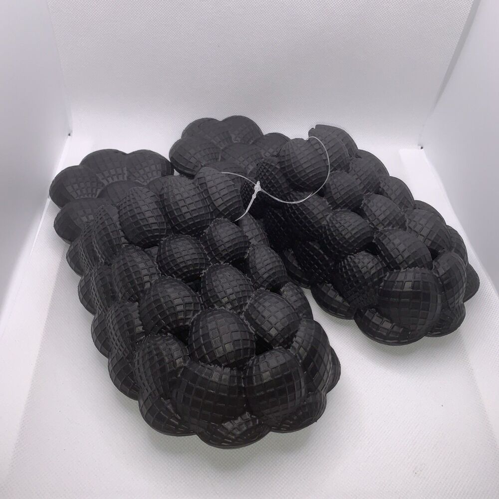 Unisex Size 6/7 Bubble Slides Slippers Thick Sole Non-Slip Massage Black Comfy